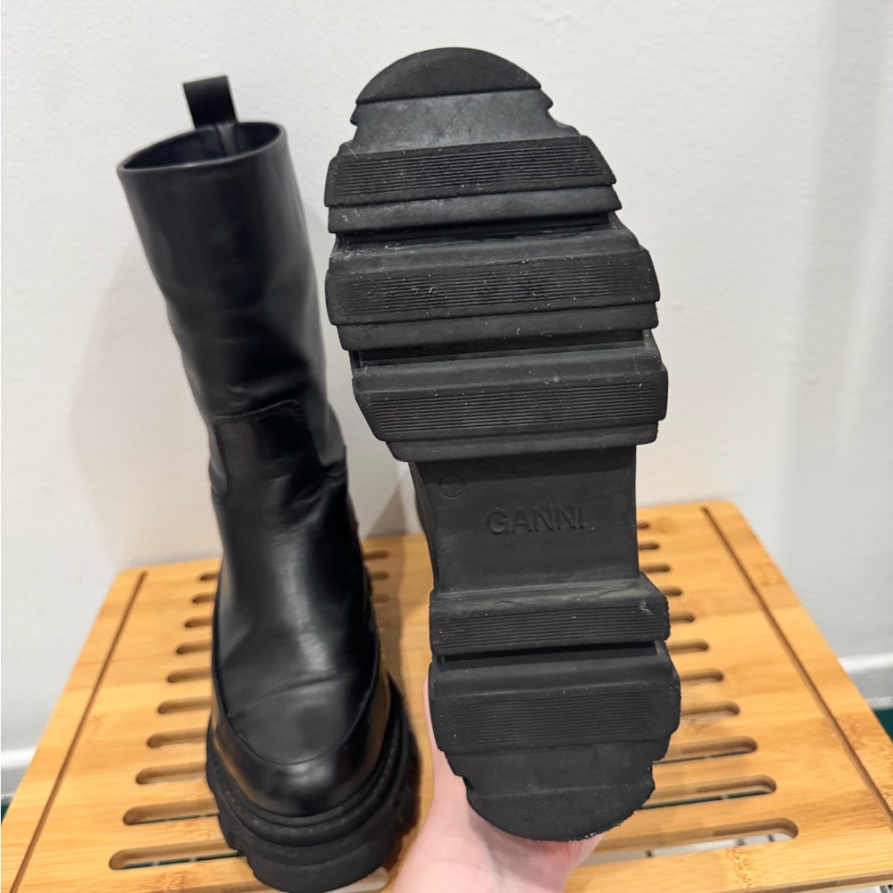 GANNI Tubular Leather Boots | Black Chunky Platform Mid-Calf Boots | Size 38 - Picture 5 of 7